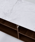 Willow White Ceramic-Top TV Stand with Matte Beige Finish for TVs up to 78"