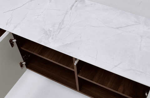 Willow White Ceramic-Top TV Stand with Matte Beige Finish for TVs up to 78"