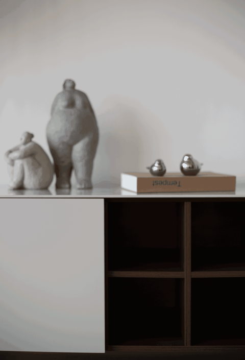 Willow White Ceramic-Top TV Stand with Matte Beige Finish for TVs up to 78"