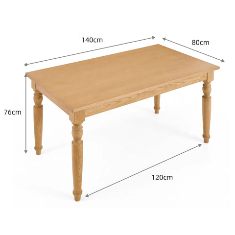 Windsor Farmhouse Oak Effect 4-6 Seater Rectangle Wooden Dining Table - 140cm
