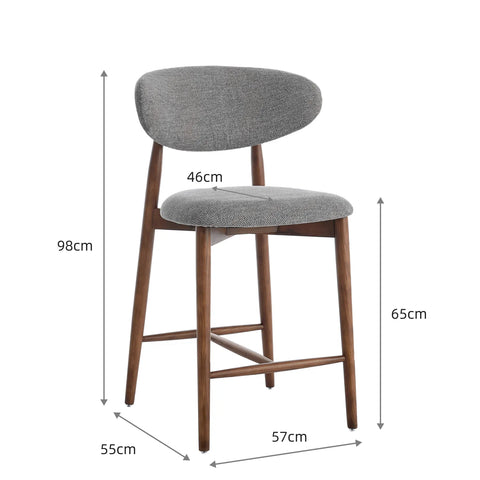 Wisby Bar Stool, Ash Solid Wood | Grey Fabric