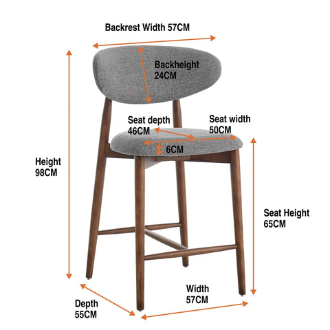 Wisby Grey Fabric Wooden Bar Stool