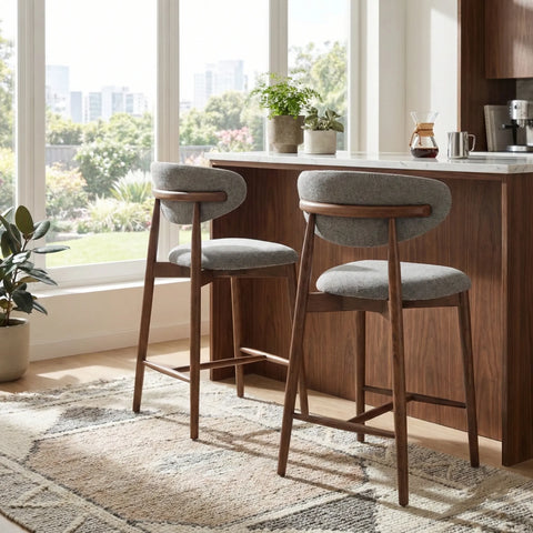 Wisby Grey Fabric Wooden Bar Stool