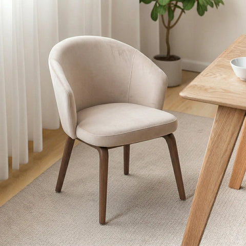 Woodmere Dining Chair, Walnut Effect Ash Solid Wood | Cream Velvet Fabric