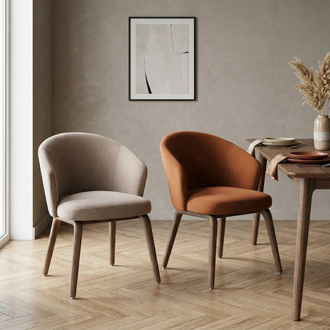 Woodmere Dining Chair, Walnut Effect Ash Solid Wood | Rusty Orange Velvet Fabric