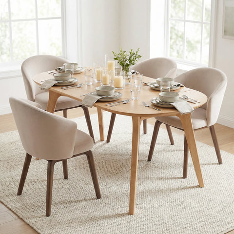 Woodmere Dining Chair, Walnut Effect Ash Solid Wood | Cream Velvet Fabric