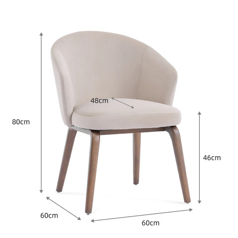 Woodmere Dining Chair, Walnut Effect Ash Solid Wood | Cream Velvet Fabric