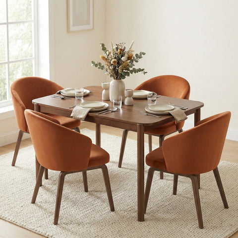 Woodmere Dining Chair, Walnut Effect Ash Solid Wood | Rusty Orange Velvet Fabric