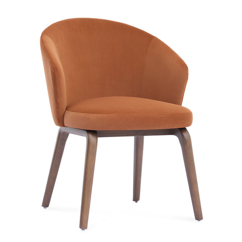 Woodmere Dining Chair, Walnut Effect Ash Solid Wood | Rusty Orange Velvet Fabric