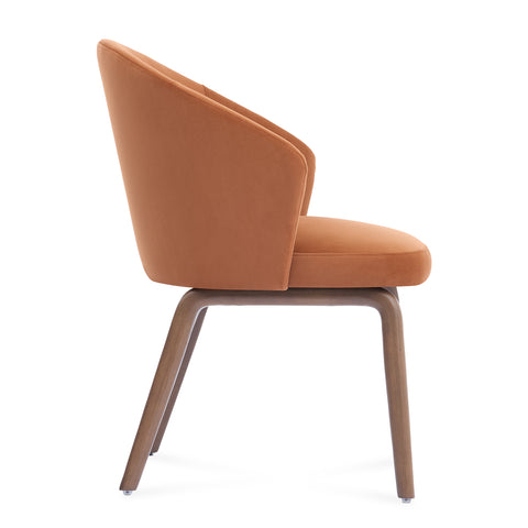Woodmere Dining Chair, Walnut Effect Ash Solid Wood | Rusty Orange Velvet Fabric