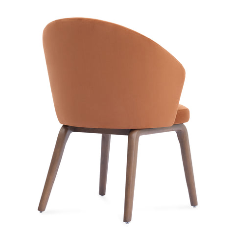 Woodmere Dining Chair, Walnut Effect Ash Solid Wood | Rusty Orange Velvet Fabric