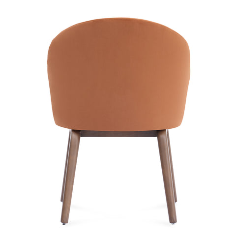 Woodmere Dining Chair, Walnut Effect Ash Solid Wood | Rusty Orange Velvet Fabric