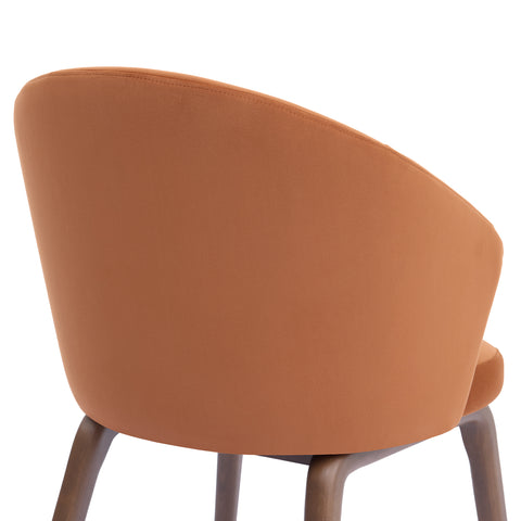 Woodmere Dining Chair, Walnut Effect Ash Solid Wood | Rusty Orange Velvet Fabric