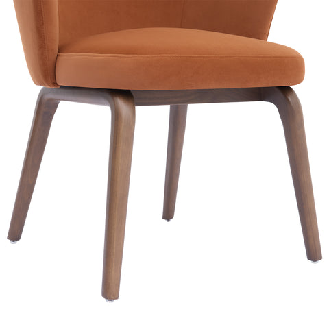 Woodmere Dining Chair, Walnut Effect Ash Solid Wood | Rusty Orange Velvet Fabric