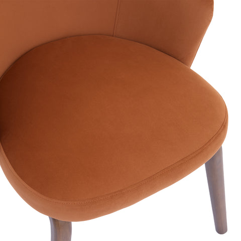 Woodmere Dining Chair, Walnut Effect Ash Solid Wood | Rusty Orange Velvet Fabric