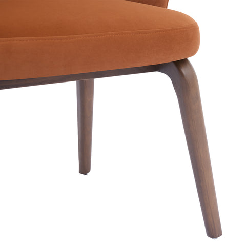 Woodmere Dining Chair, Walnut Effect Ash Solid Wood | Rusty Orange Velvet Fabric