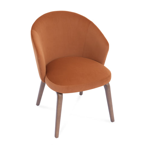 Woodmere Dining Chair, Walnut Effect Ash Solid Wood | Rusty Orange Velvet Fabric