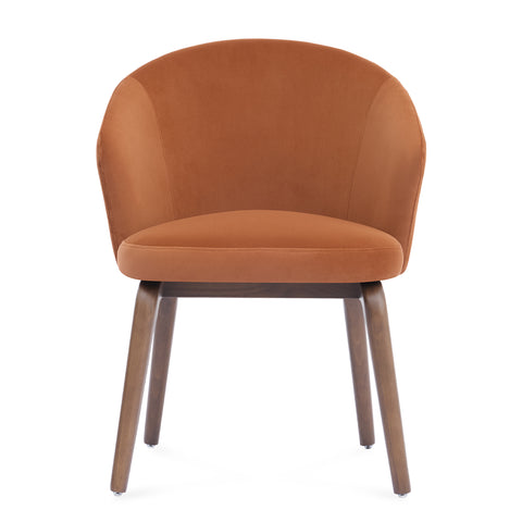 Woodmere Dining Chair, Walnut Effect Ash Solid Wood | Rusty Orange Velvet Fabric