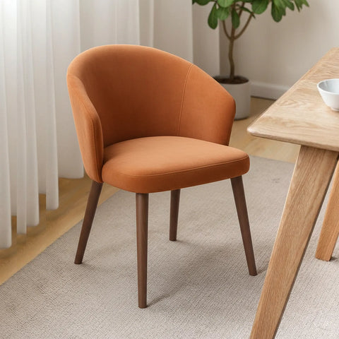 Woodmere Dining Chair, Walnut Effect Ash Solid Wood | Rusty Orange Velvet Fabric