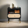 Anya Solid Wood & Rattan Bedside Cabinet - Black