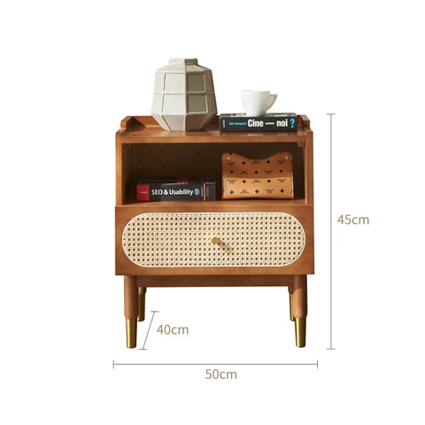 Anya Solid Wood & Rattan Bedside Cabinet - Brown