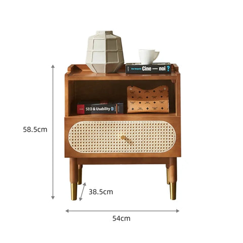 Anya Solid Wood &  Rattan Bedside Cabinet - Brown
