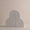 Arched Line Matte Pearl White Ceramic Bookend Set