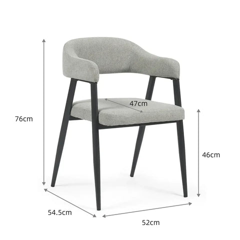 Chelsea Set of 2 Light Grey Velvet Dining Chairs with Black Metal Frame