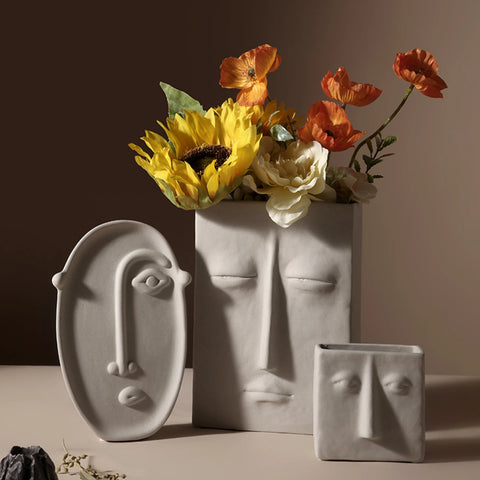 Raw Clay Abstract Face Ceramic Vase