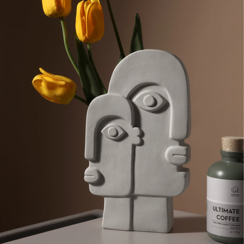 Raw Clay Abstract Face Ceramic Vase