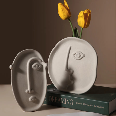 Raw Clay Abstract Face Ceramic Vase