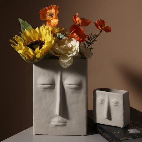 Raw Clay Abstract Face Ceramic Vase