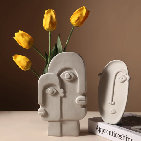 Raw Clay Abstract Face Ceramic Vase