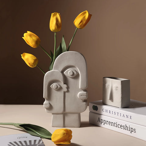 Raw Clay Abstract Face Ceramic Vase