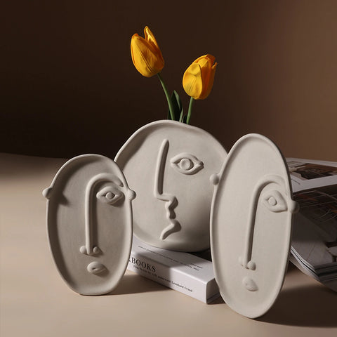 Raw Clay Abstract Face Ceramic Vase
