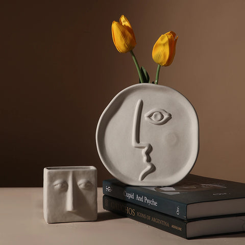 Raw Clay Abstract Face Ceramic Vase
