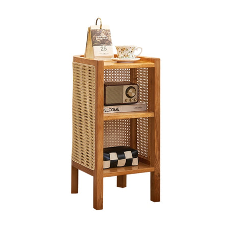 Farrow Solid Wood & Rattan Bedside Table - Brown