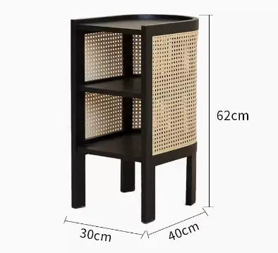 Farrow Solid Wood & Rattan Bedside Table - Black