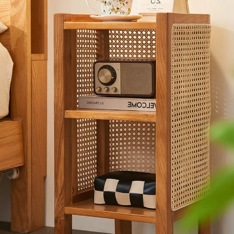 Farrow Solid Wood & Rattan Bedside Table - Brown