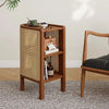 Farrow Solid Wood & Rattan Bedside Table - Walnut