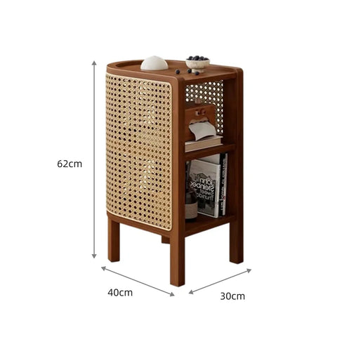 Farrow Curved Walnut Rattan Wooden Bedside Table
