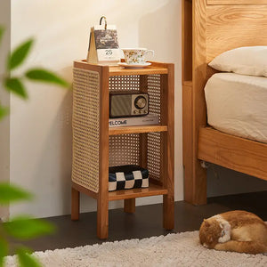 Farrow Solid Wood & Rattan Bedside Table - Brown