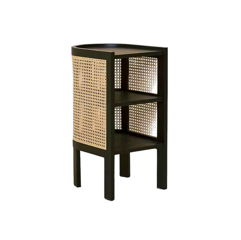 Farrow Solid Wood & Rattan Bedside Table - Black