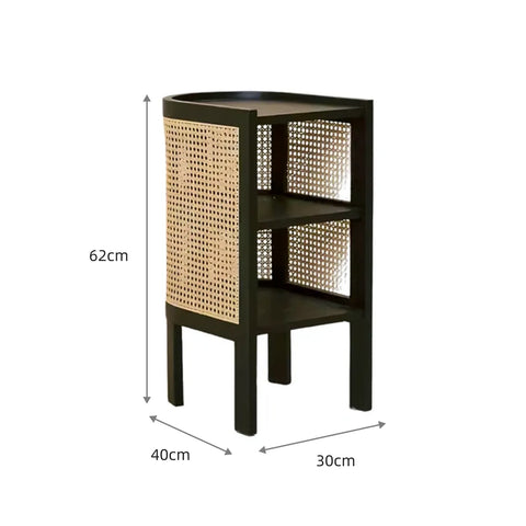 Farrow Curved Black Rattan Wooden Bedside Table