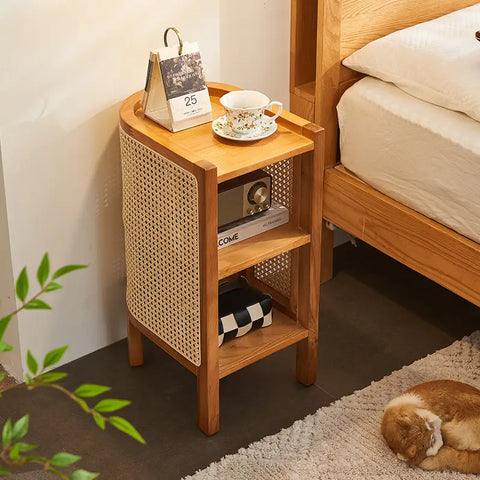 Farrow Solid Wood & Rattan Bedside Table - Brown