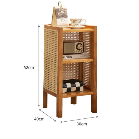 Farrow Curved Brown Rattan Wooden Bedside Table
