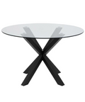 Heaven Round Dining Table with Clear Glass Top & Black Legs - 120cm