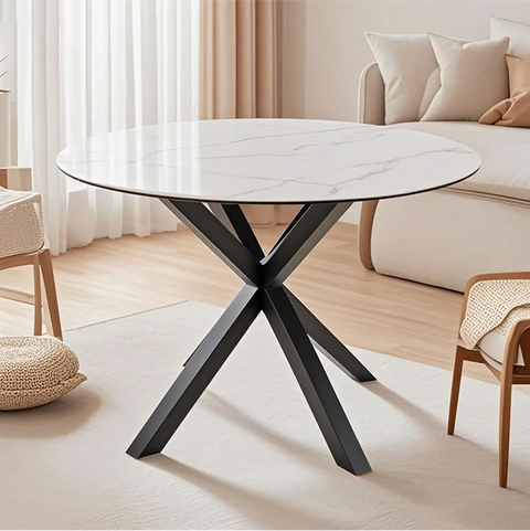 Heaven Round Dining Table with Ceramic White Top - 120cm