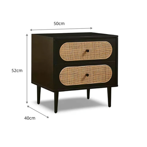 Izzy 2 Drawer Rattan Bedside Cabinet - Black
