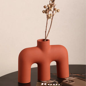 Linea Tube-Shaped Flower Ceramic Vase – Matte Spicy Red